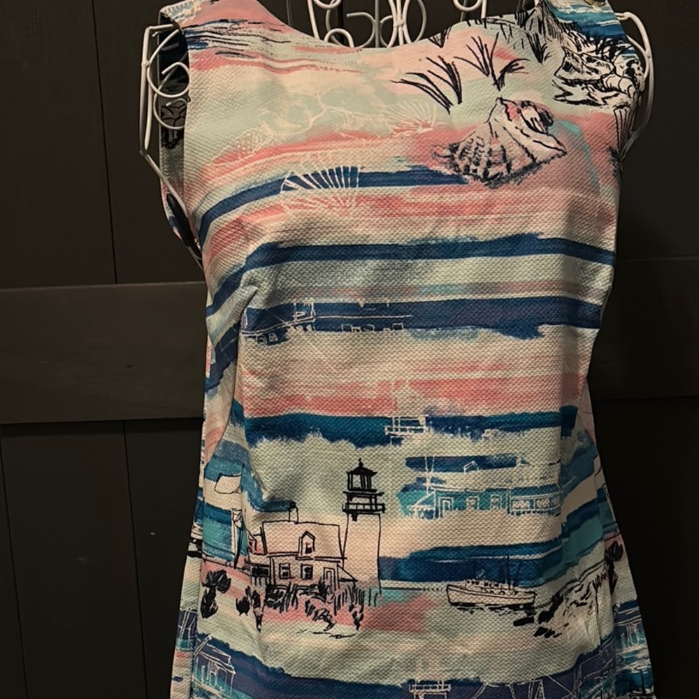 Talbots Nautical Print Boats, Lighthouses, Shells in a watercolor design Size 8P